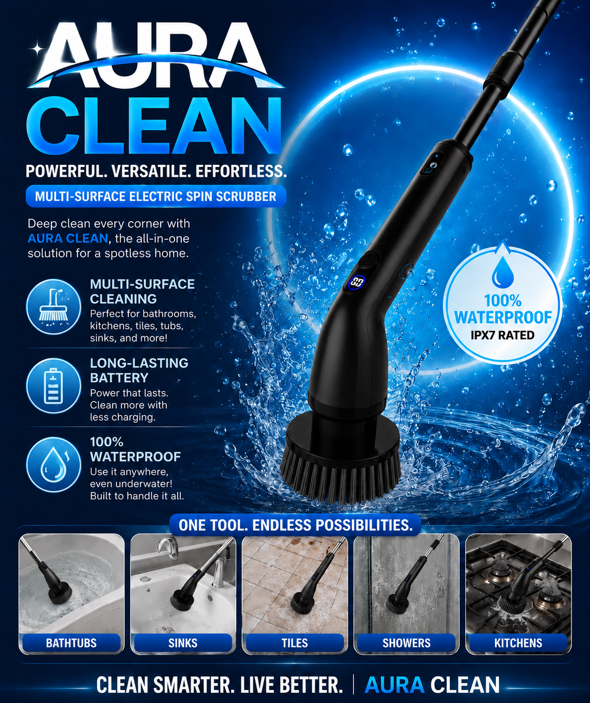 AuraClean™ Electric Spin Scrubber – Cordless Power Cleaning Brush